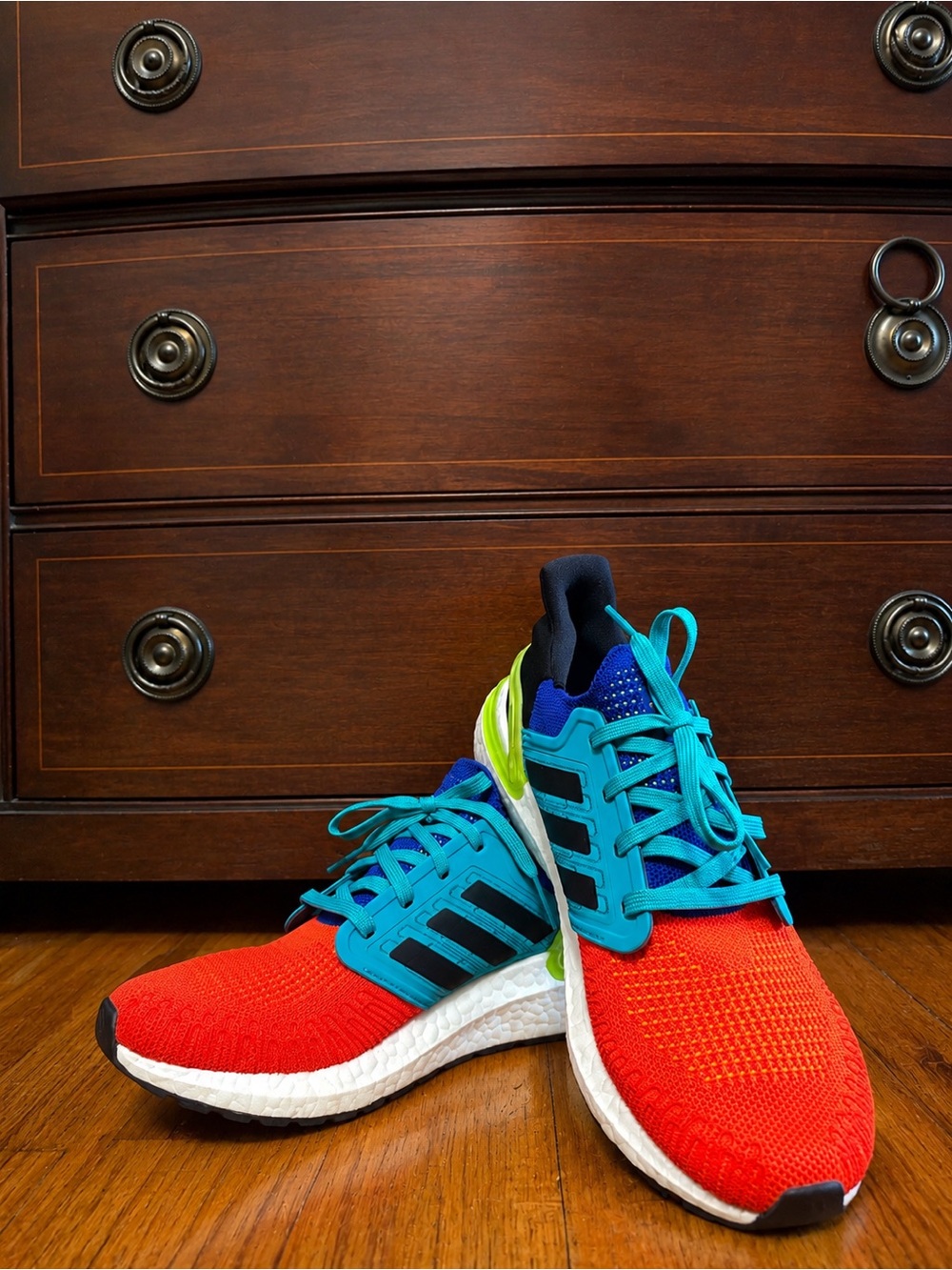 adidas Athletic Running Shoes Red Turquoise Blue